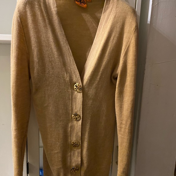 Tory Burch Simone camel merino wool cardigan - Picture 2 of 6